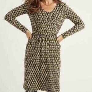 Boden romilly jersey dress bird print size 14 R long sleeve AOP All over print